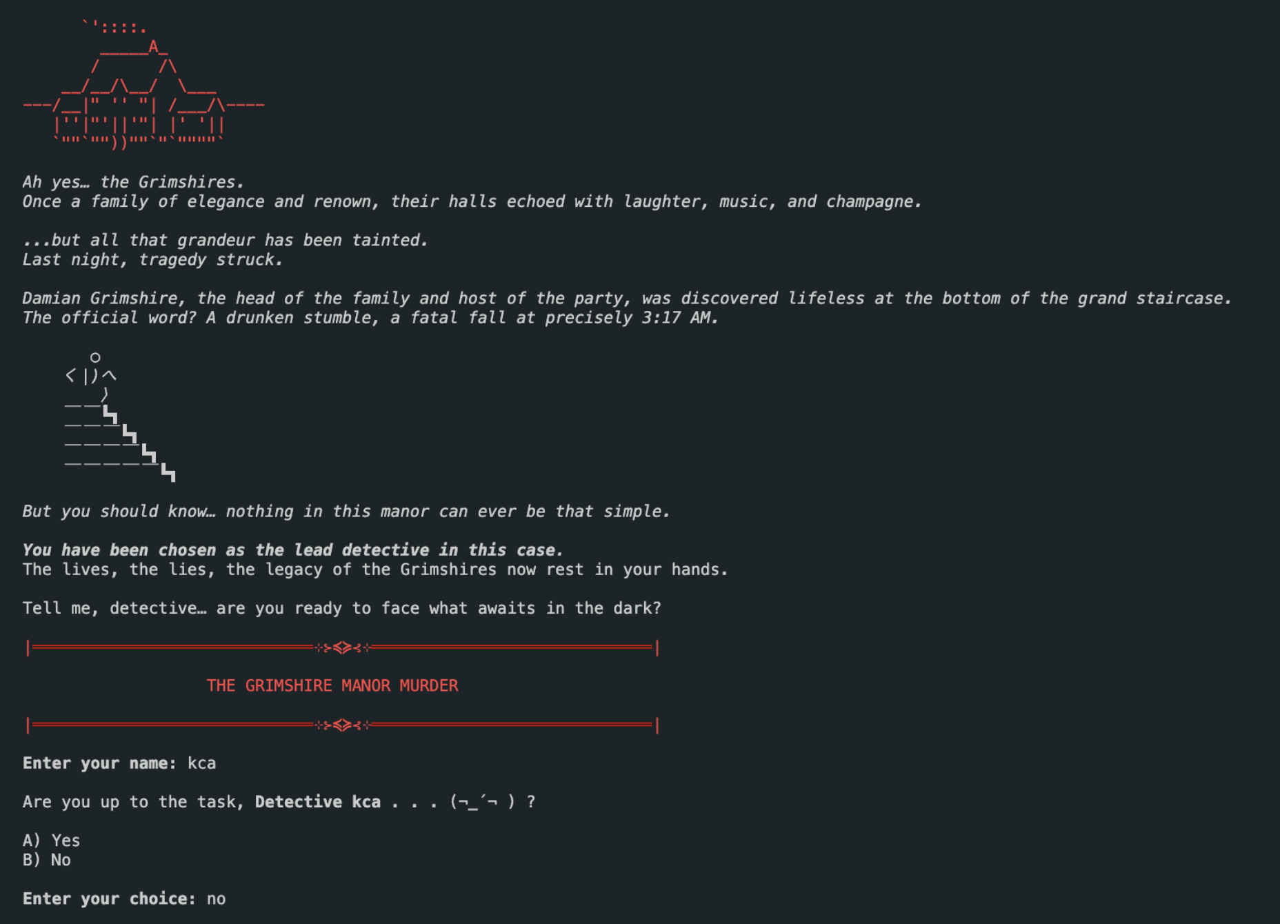 Text-Based Mystery RPG